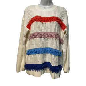 1 STATE NEW Women's Size M Multicolor Stripe Loop Stitch Crewneck Sweater Top